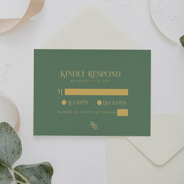 Elegant Sage Green And Gold Wedding  RSVP Card (Creator Uploaded)