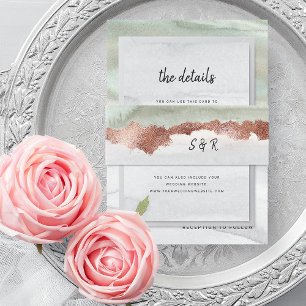 Elegant Sage Green and Grey Watercolor Rose Gold Invitation Belly Band