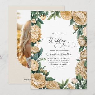 Elegant Sage Green and Sandstone Floral Wedding Invitation