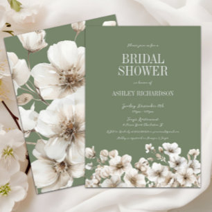 Elegant Sage Green and White Floral Bridal Shower Invitation