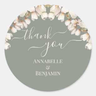 Elegant Sage Green and White Floral Wedding Classic Round Sticker