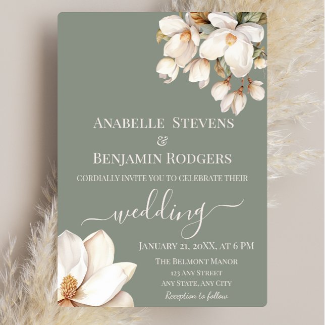 Elegant Sage Green and White Floral Wedding Invitation (Creator Uploaded)