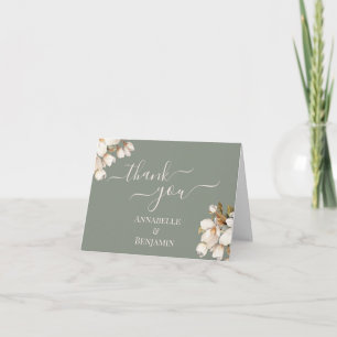 Elegant Sage Green and White Floral Wedding Thank You Card