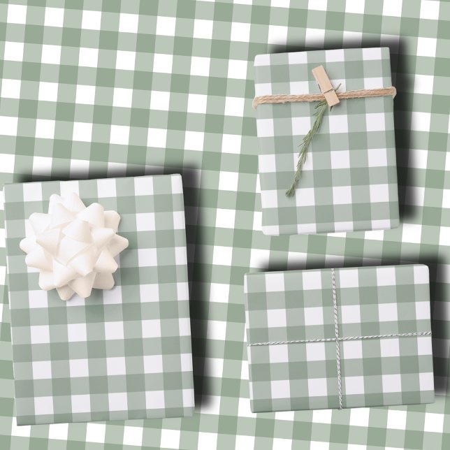 Elegant Sage Green and White Gingham Holiday  Wrapping Paper Sheet (Creator Uploaded)