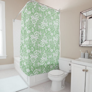 ELEGANT SAGE GREEN AND WHITE LACE SHOWER CURTAIN