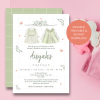 Elegant Sage Green Aqiqah Invitation Baby Jumpsuit