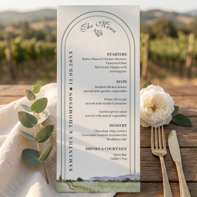 Elegant Sage Green Arch Minimalist Wedding Menu Ca (Elegant Sage Green Arch Minimalist Wedding Menu Card)