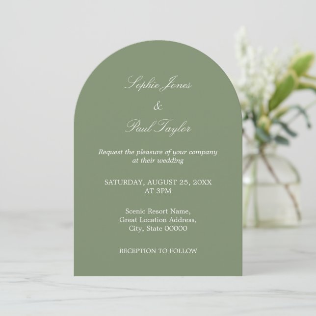 Elegant Sage Green Arch Wedding Invitation (Standing Front)