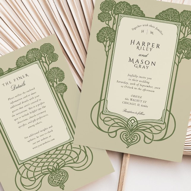 Elegant Sage Green Art Deco Tree Wedding Invitation (Creator Uploaded)