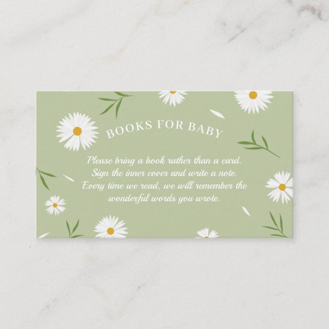 Elegant Sage Green Baby Shower Books For Baby Enclosure Card (Front)