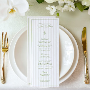 Elegant Sage Green & Beige Striped Wedding Menu