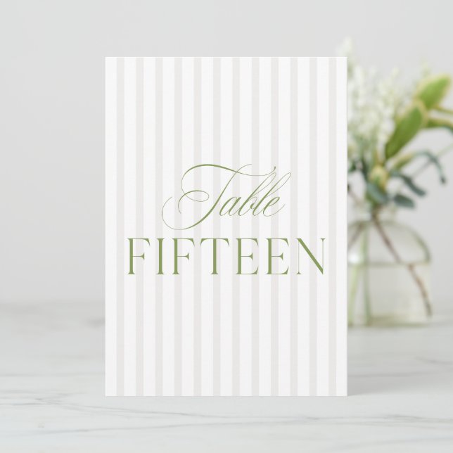 Elegant Sage Green & Beige Wedding 15 Table Number (Standing Front)