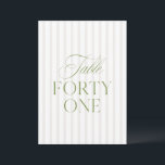 Elegant Sage Green & Beige Wedding 41 Table Number<br><div class="desc">This elegant table number features a soft beige striped background with refined sage green serif typography and subtle script accents. Designed for garden weddings, refined receptions, and timeless outdoor celebrations. Coordinates with the “Iris” Wedding Invitation Collection — click the collection link on this page to find matching items like menus,...</div>