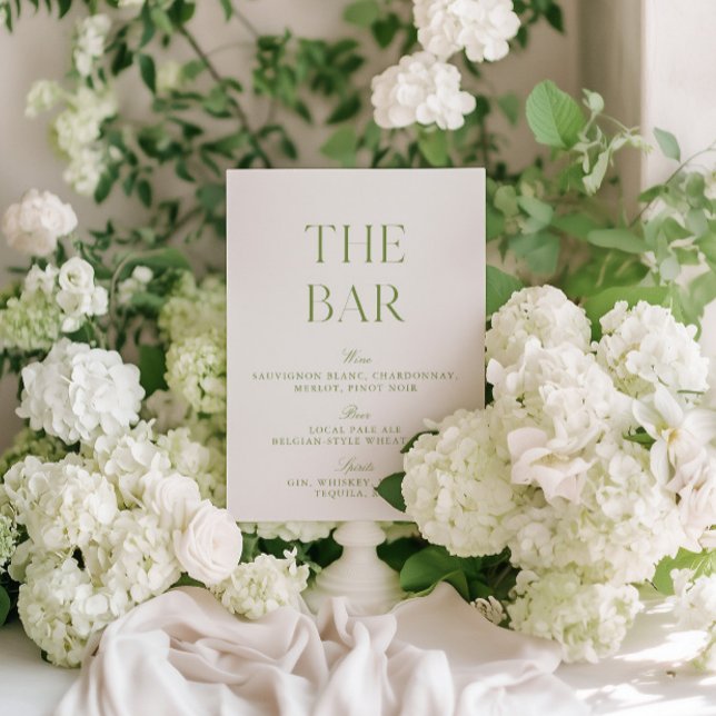 Elegant Sage Green & Beige Wedding Bar Sign Invitation (Elegant Sage Green & Beige Wedding Bar Sign)