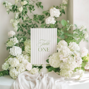 Elegant Sage Green & Beige Wedding Table Number