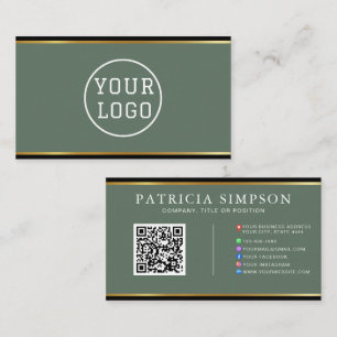 Elegant Sage Green Black Gold Professional QR Code Business Card