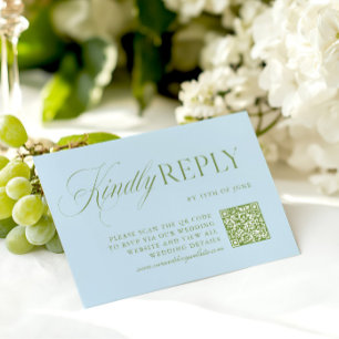 Elegant Sage Green & Blue QR Code RSVP Card