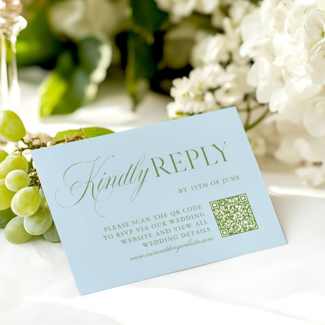 Elegant Sage Green & Blue QR Code RSVP Card (Elegant Sage Green & Blue QR Code RSVP Card)