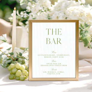 Elegant Sage Green & Blue Striped Wedding Bar Sign