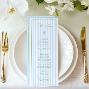 Elegant Sage Green & Blue Striped Wedding Menu
