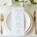 Elegant Sage Green & Blue Striped Wedding Menu<br><div class="desc">A refined wedding menu card designed with soft sage green and blue vertical stripes, timeless serif fonts, and romantic script accents. Personalised initials appear on the back (optional and fully editable). Ideal for garden weddings, summer receptions, or classic outdoor celebrations. Part of the “Iris” Wedding Collection — explore the full...</div>