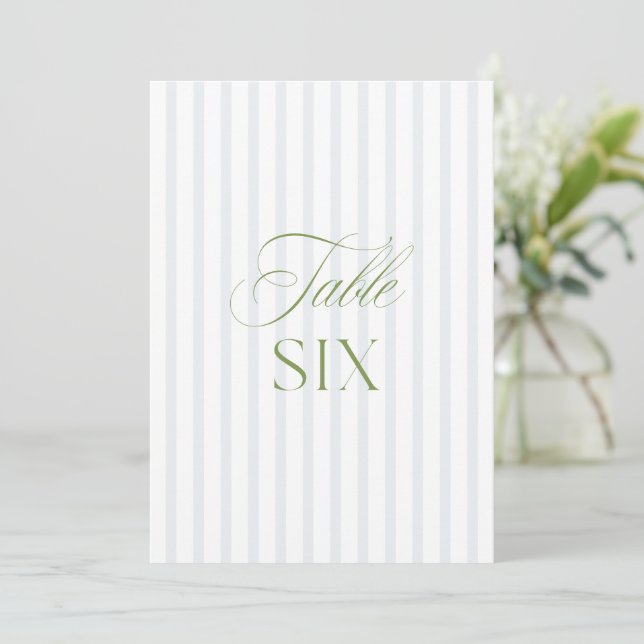 Elegant Sage Green & Blue Wedding Table Number  (Standing Front)