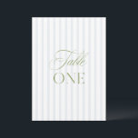 Elegant Sage Green & Blue Wedding Table Number<br><div class="desc">This elegant table number features a soft blue striped background with refined sage green serif typography and subtle script accents. Designed for garden weddings, refined receptions, and timeless outdoor celebrations. Coordinates with the “Iris” Wedding Invitation Collection — click the collection link on this page to find matching items like menus,...</div>