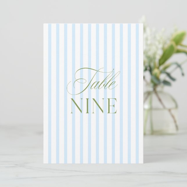 Elegant Sage Green & Blue Wedding Table Number  (Standing Front)