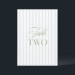 Elegant Sage Green & Blue Wedding Table Number Two<br><div class="desc">This elegant table number features a soft blue striped background with refined sage green serif typography and subtle script accents. Designed for garden weddings, refined receptions, and timeless outdoor celebrations. Coordinates with the “Iris” Wedding Invitation Collection — click the collection link on this page to find matching items like menus,...</div>
