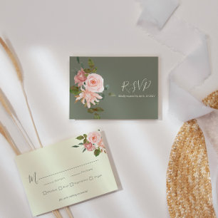 Elegant Sage Green Blush Pink Floral Wedding RSVP Card