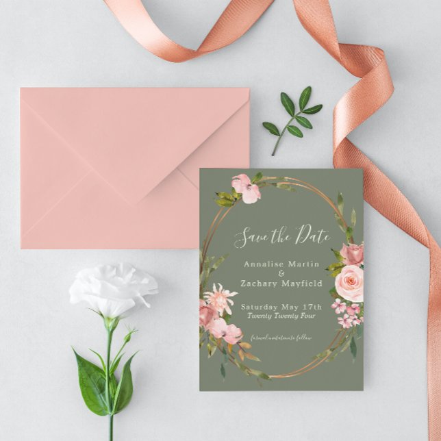 Elegant Sage Green Blush Pink Floral Wedding Save The Date (Creator Uploaded)