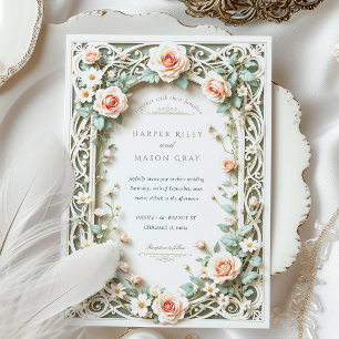 Elegant Sage Green Blush Rose Wedding Invitation
