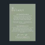 Elegant Sage Green Boho Modern Wedding Details Enclosure Card<br><div class="desc">Simple and stylish boho sage green wedding guest info details. With mint green background and white text layout. All the info are customisable as website,  transportation,  accommodation . Grab it along with other products from this classy hand made retro wedding suite.</div>