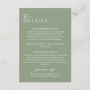 Elegant Sage Green Boho Modern Wedding Details Enclosure Card
