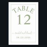 Elegant sage green border monochrome wedding table number<br><div class="desc">Make your wedding reception even more stylish with this stunning sage green border monochrome table number. The elegant border adds a touch of class to your table settings, while the monochrome design keeps things simple and chic. And with the option to personalise it with your table number, it's the perfect...</div>