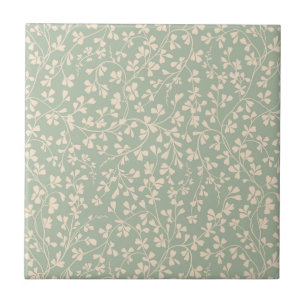 Elegant Sage Green Botanical Ceramic Tile