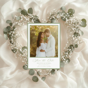 Elegant Sage Green Botanical Crest  Save The Date