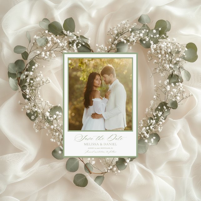 Elegant Sage Green Botanical Crest  Save The Date (Creator Uploaded)