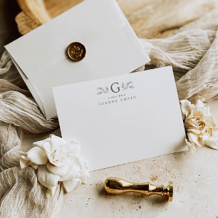 Elegant Sage Green Botanical Monogram & Name Card