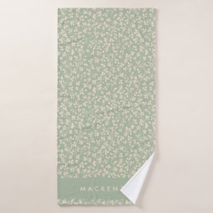 Elegant Sage Green Botanical Personalised Bath Towel Set