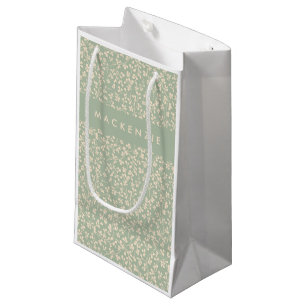 Elegant Sage Green Botanical Personalised Small Gift Bag