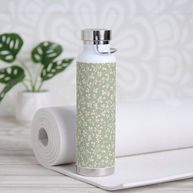 Elegant Sage Green Botanical Water Bottle (Yoga (Rotated))
