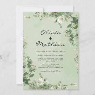 Elegant Sage Green Botanical Wedding Invitation