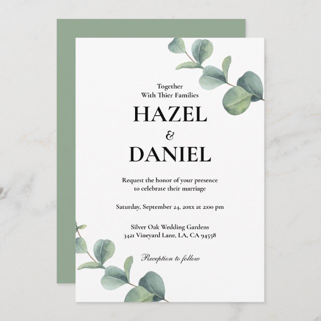 Elegant Sage Green Botanical Wedding  Invitation (Front/Back)