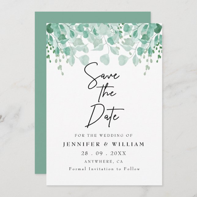 Elegant Sage Green Botanical Wedding Save the Date Invitation (Front/Back)