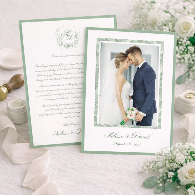 Elegant Sage Green Botanical Wedding Thank You  Card (Creator Uploaded)