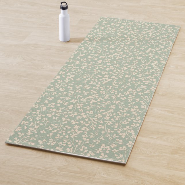 Elegant Sage Green Botanical Yoga Mat (In Situ)