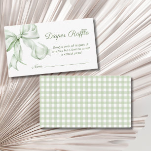 Elegant Sage Green Bow Baby Shower Diaper Raffle Enclosure Card
