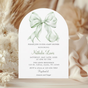 Elegant Sage Green Bow Baby Shower Gender Neutral Invitation