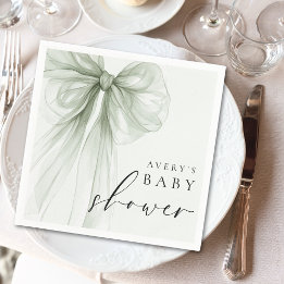 Elegant Sage Green Bow Baby Shower Napkin